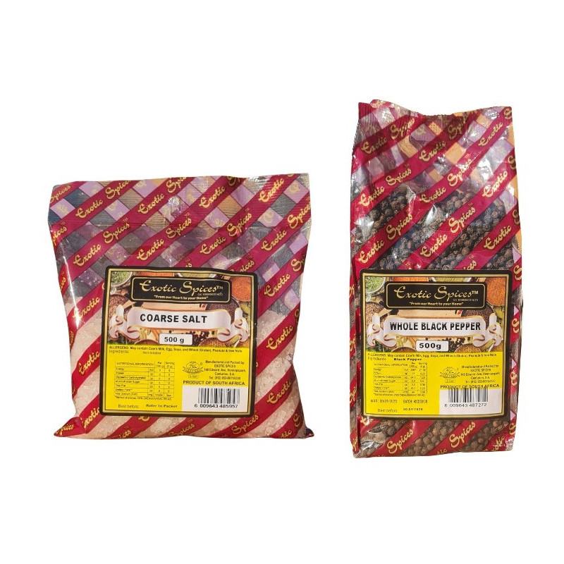 Coarse Salt 500g & Whole Black Pepper 500g